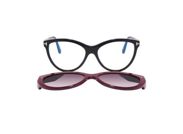 Tom Ford FT5772-B 001 Shiny Black/Transparent with Magnetic Clip-On Smoke To Pink Gradient 55mm