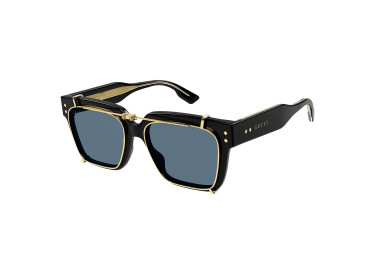Gucci GG1084S 005 Shiny Black with a Gold Rimmed Folding Clip-On/Light Blue