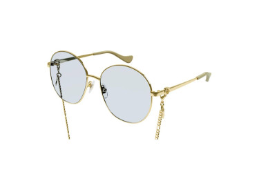 Gucci GG1090SA 004 Gold/Light Blue with Gold Chain